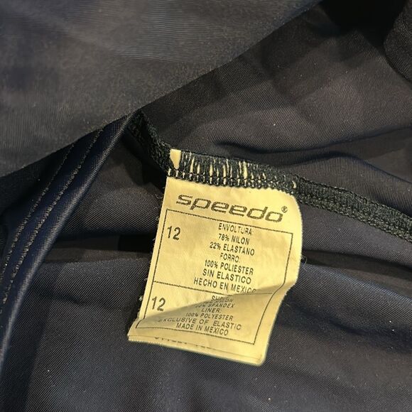 Speedo Swimsuit One Piece Women’s Navy Blue & White Bathing Suit Size 12 - Picture 5 of 8